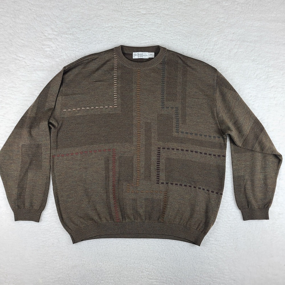 St. Croix Sweater Mens XL Brown Knits‎ Crewneck Sweatshirt Wool VTG Vintage